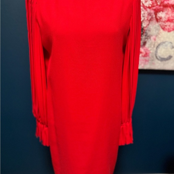 Bill Blass Vintage  Red Sheath Dress with Pleated Sleeves - Picture 3 of 12